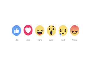 "Reaction Buttons" do Facebook, os novos botões de reação além do "Curtir". (Foto divulgação).
